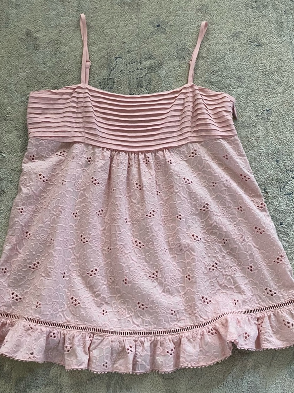 Juicy Couture Babydoll Cami Pleated Eyelet Embroidered Ruffle Floral Small Pink